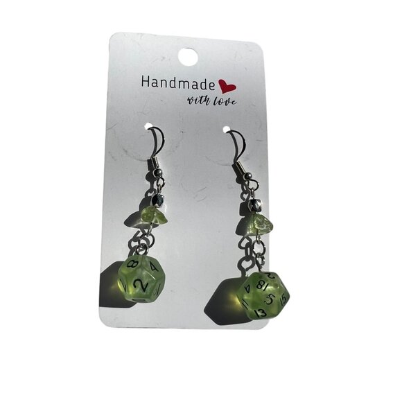 Light Green DnD Dice Dangling Earrings - Picture 2 of 3